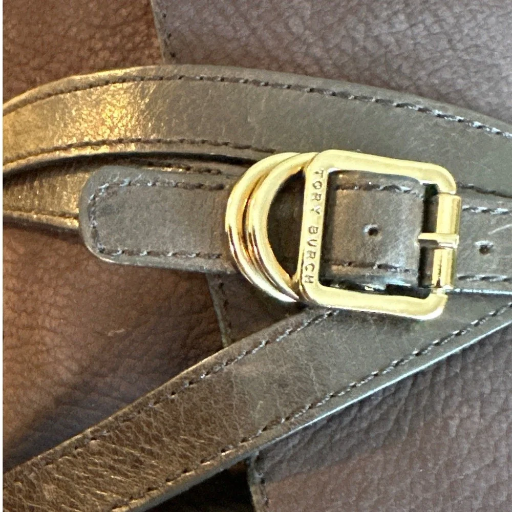 Tory Burch Brown Pebbled Leather Wrap Strap Heeled Ankle Boots Size 9
